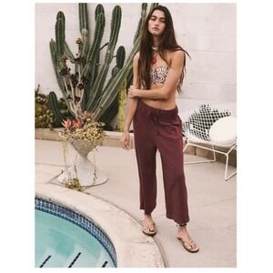 FREE PEOPLE BEACH Essential Gaucho Lounge Pants Cropped Wide Leg Rust Red Sz XS